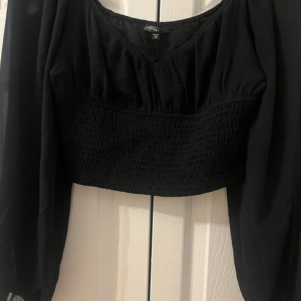 Dynamite Black Sheer Sleeve Blouse - Picture 3 of 7